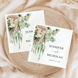 Servilleta De Papel Elegante Boda floral de Peonies blancos y negros