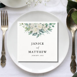 Servilleta De Papel Elegante Boda floral de rosa blanca