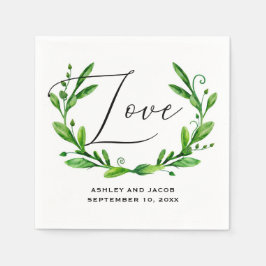 Servilleta De Papel Elegante boda floral de vegetación acuarela script