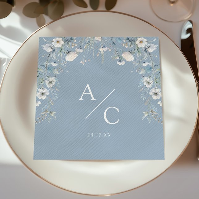 Servilleta De Papel Elegante Boda Floral Dusty Blue Flowers (Subido por el creador)