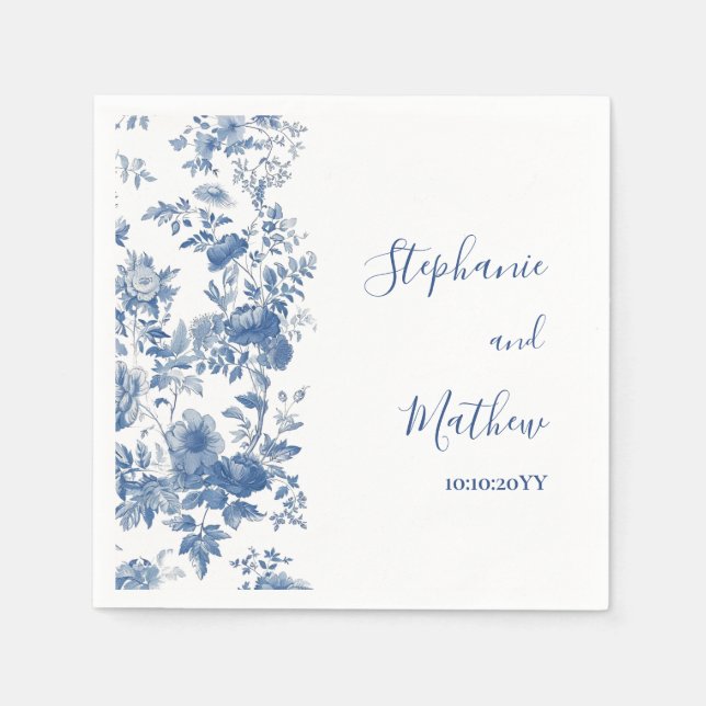 Servilleta De Papel Elegante Boda Floral Floral Blue (Anverso)