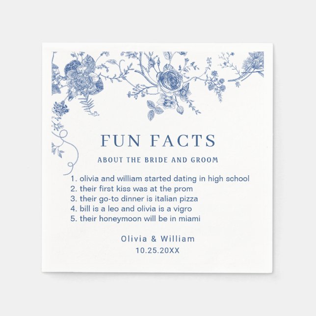 Servilleta De Papel Elegante Boda floral francés azul victoriano (Anverso)