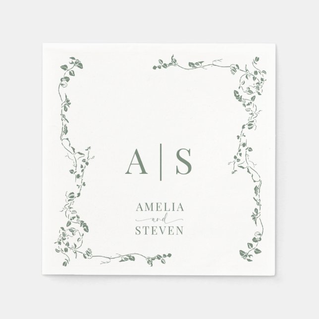 Servilleta De Papel Elegante Boda Floral Leaf Classic (Anverso)