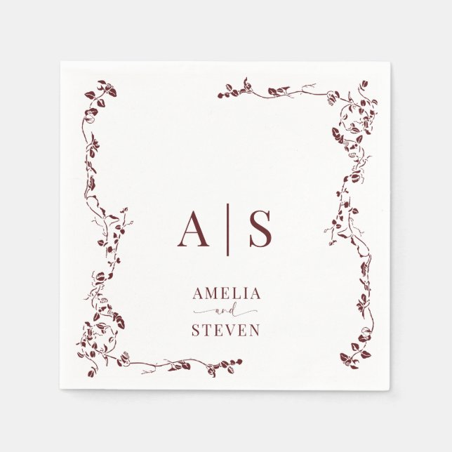 Servilleta De Papel Elegante Boda Floral Leaf Classic (Anverso)