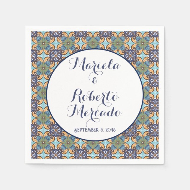 Servilleta De Papel Elegante Boda floral mexicano Talavera (Anverso)