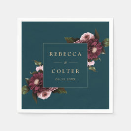 Servilleta De Papel Elegante Boda floral oscuro Verde azulado de Borgo