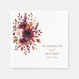Servilleta De Papel Elegante Boda Floral Otoño Burgundy Boho