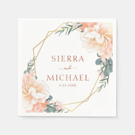 Servilleta De Papel Elegante Boda Floral Peach Gold Terracotta
