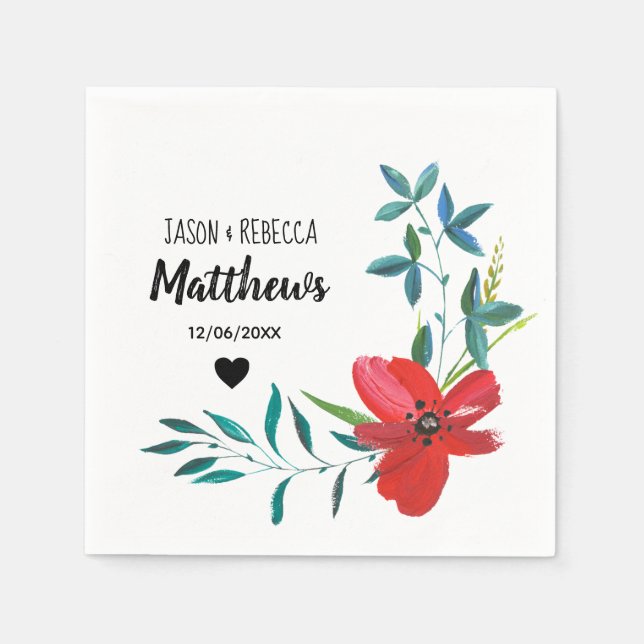 Servilleta De Papel Elegante boda floral personalizada moderna (Anverso)