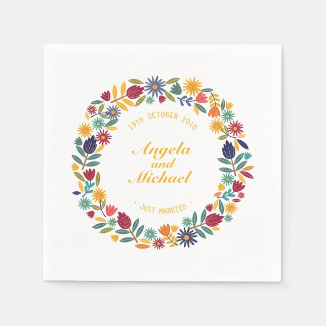 Servilleta De Papel Elegante Boda floral recién casado | Napkin (Anverso)
