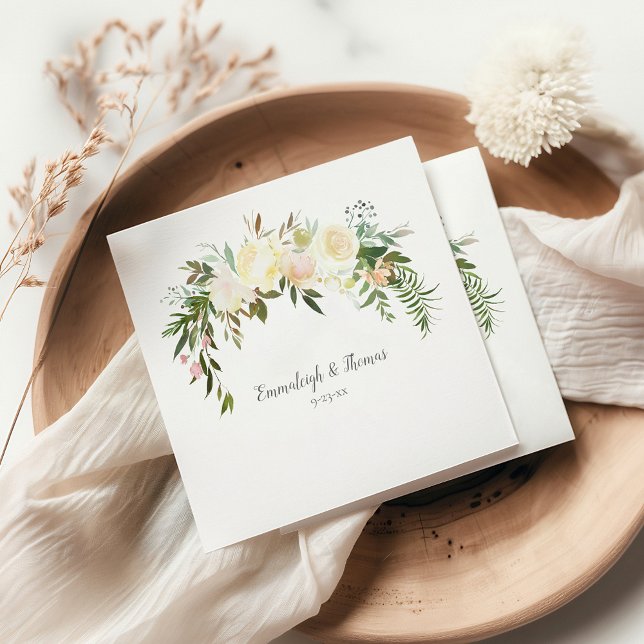 Servilleta De Papel Elegante Boda floral rosa blanca (Subido por el creador)