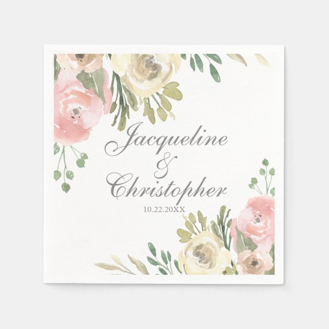 Servilleta De Papel Elegante Boda floral Rubor Pink Peony (Anverso)