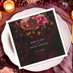 Servilleta De Papel Elegante boda floral temperamental rojo negro 