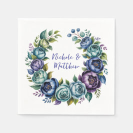 Servilleta De Papel Elegante Boda Floral Turquesa Azul