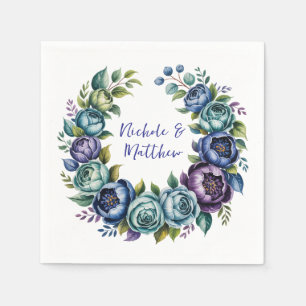Servilleta De Papel Elegante Boda Floral Turquesa Azul