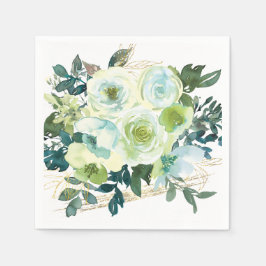 Servilleta De Papel Elegante Boda Floral Turquesa de Oro Blanco Azul