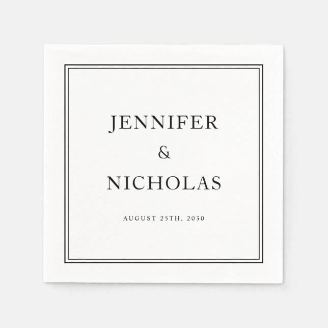 Servilleta De Papel Elegante Boda Formal Blanco Y Negro (Anverso)