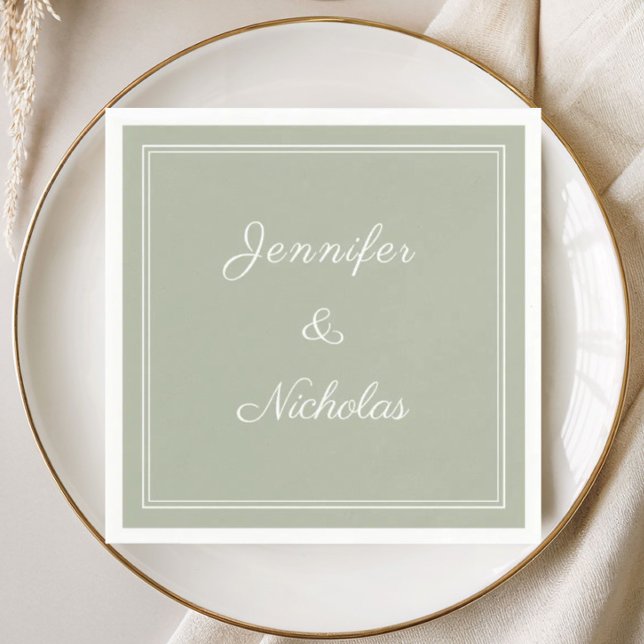 Servilleta De Papel Elegante Boda Formal de Tinta Verde Script (Elegant Formal Sage Green Script Wedding Napkins)