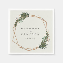 Servilleta De Papel Elegante Boda Geométrico Boho Greenery Gold