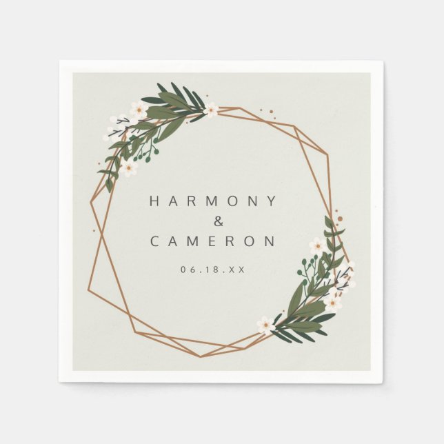 Servilleta De Papel Elegante Boda Geométrico Boho Greenery Gold (Anverso)