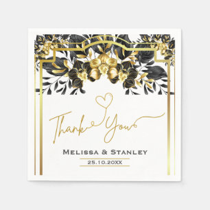 Servilleta De Papel Elegante Boda geométrico floral de oro negro