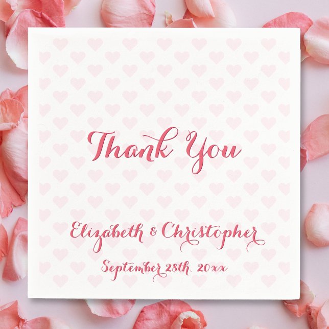 Servilleta De Papel Elegante Boda Gracias Corazones Rosados Papel (Elegant Script Wedding Thank You Paper Napkins)