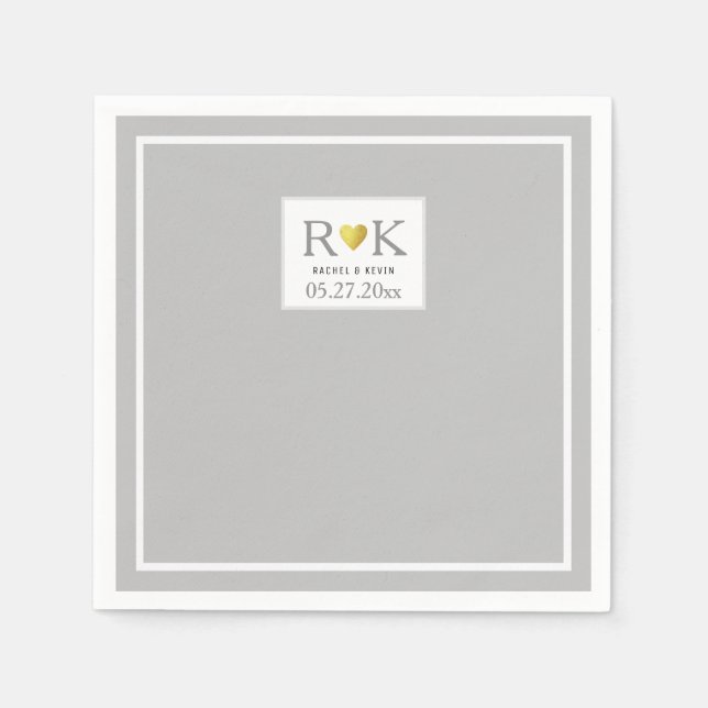 Servilleta De Papel Elegante Boda Gris Monogramado (Anverso)