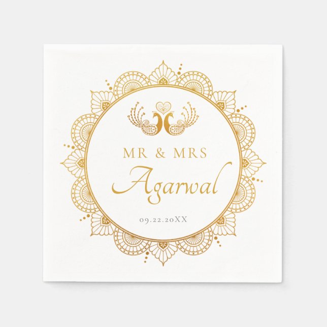 Servilleta De Papel Elegante Boda indio del patrón oro (Anverso)