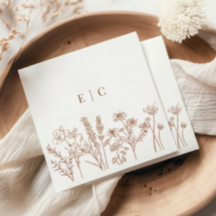 Servilleta De Papel Elegante Boda inicial de Boho Terracotta Wildflowe