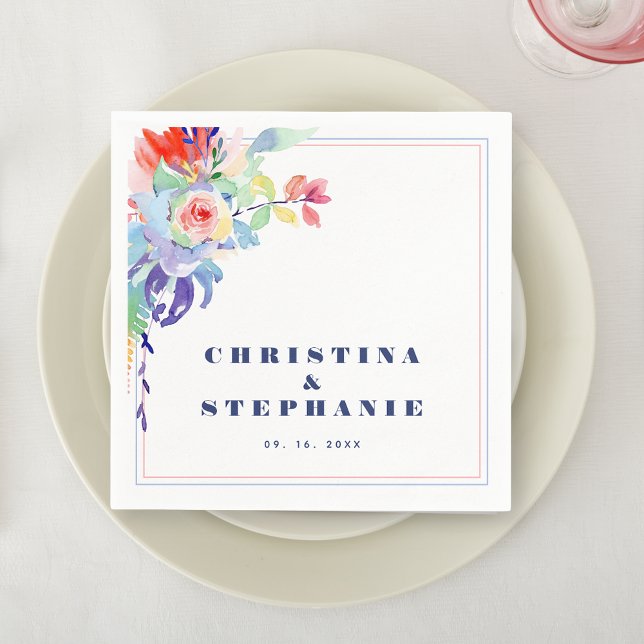 Servilleta De Papel Elegante Boda LGBTQ floral arcoiris (Subido por el creador)