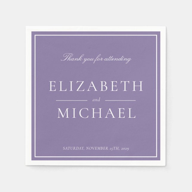 Servilleta De Papel Elegante Boda Lilac Lavender Classic Script (Anverso)