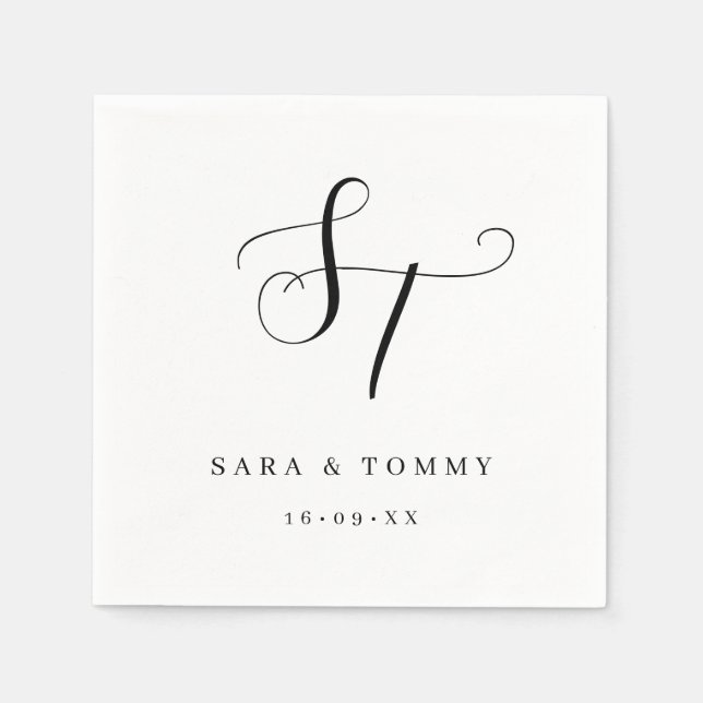 Servilleta De Papel Elegante Boda limpio monogramado personalizado (Anverso)