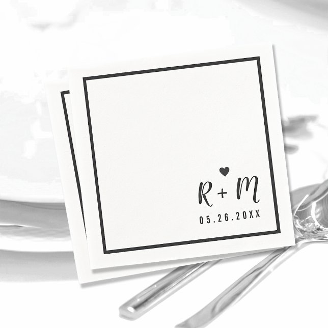 Servilleta De Papel elegante boda manuscrita negro y blanco (Subido por el creador)