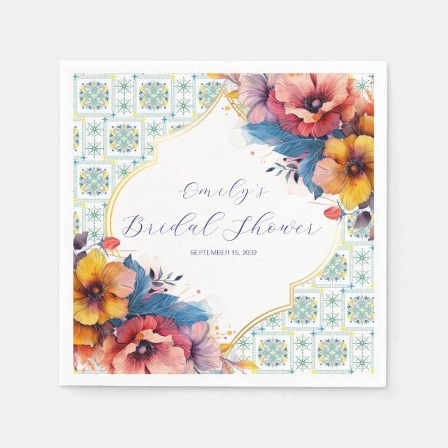 Servilleta De Papel Elegante Boda Mediterránea Flores (Anverso)