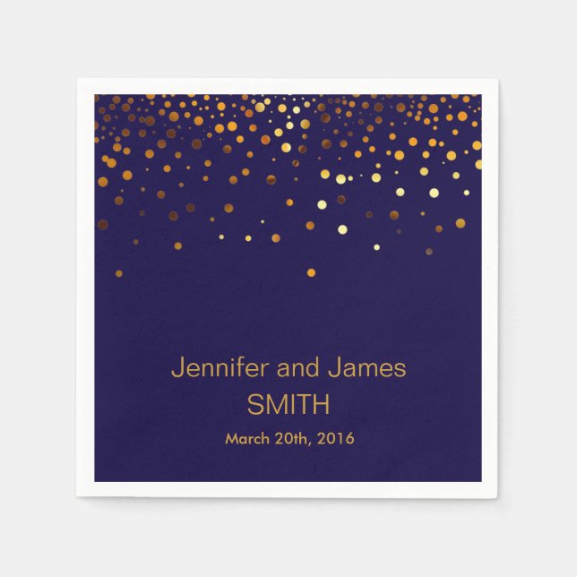 Servilleta De Papel Elegante Boda Mesa Azul Purpurina de confeti dorad (Anverso)
