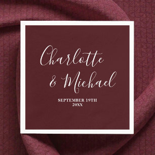 Servilleta De Papel Elegante Boda Minimalista con Letra Script Burgund