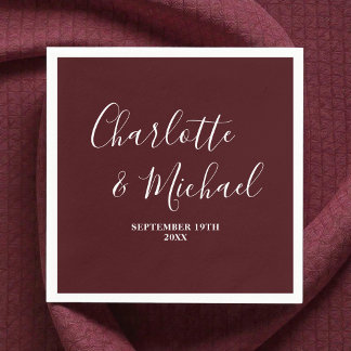 Servilleta De Papel Elegante Boda Minimalista con Letra Script Burgund