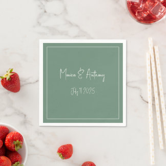 Servilleta De Papel Elegante Boda Minimalista Sage Green Script