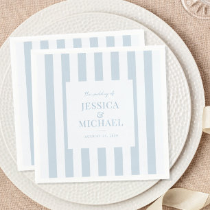 Servilleta De Papel Elegante Boda Moderna de Azul Polvoriento a Rayas
