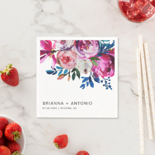 Servilleta De Papel Elegante Boda moderno con flores rosadas