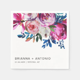 Servilleta De Papel Elegante Boda moderno con flores rosadas