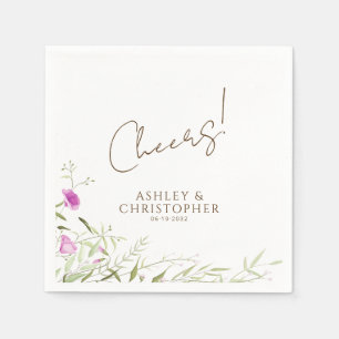 Servilleta De Papel Elegante Boda Moderno de Flor Silvestre Blanco y B