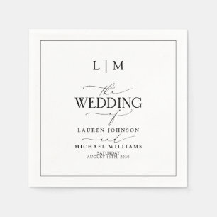 Servilleta De Papel Elegante Boda Monograma de caligrafía blanca y neg