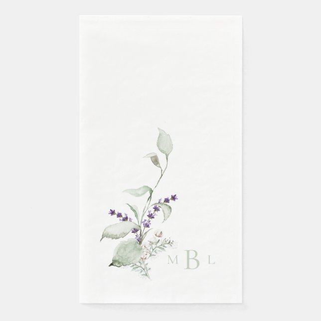 Servilleta De Papel Elegante Boda Monograma de Lavanda de Foliage (Anverso)