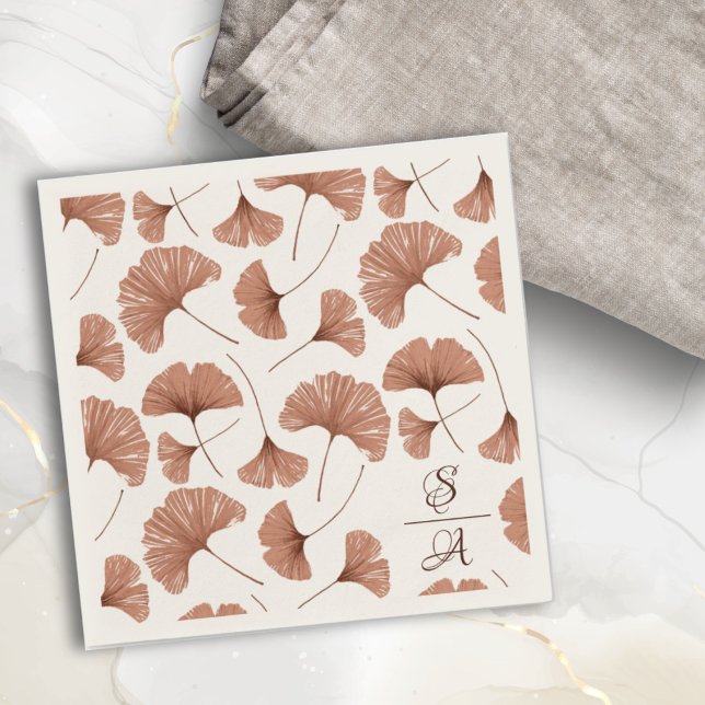 Servilleta De Papel Elegante Boda Monograma del Patrón de Ginkgo Terra (Subido por el creador)