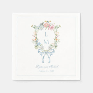 Servilleta De Papel Elegante Boda Monograma Escudo Floral