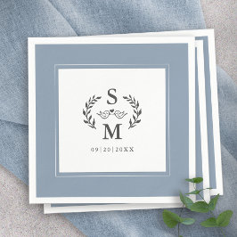 Servilleta De Papel Elegante Boda Monograma Escudo Wreath Dusty Blue