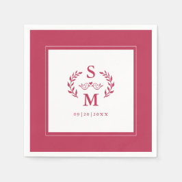 Servilleta De Papel Elegante Boda Monograma Escudo Wreath Magenta Rojo