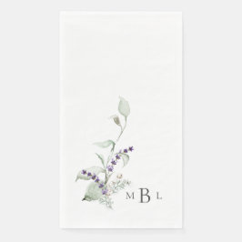 Servilleta De Papel Elegante Boda Monograma Foliage & Lavender