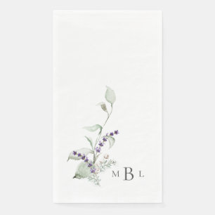 Servilleta De Papel Elegante Boda Monograma Foliage & Lavender